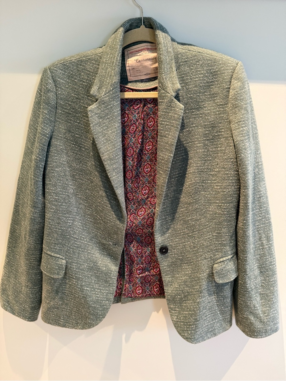 Tailored Green Women’s Anthropology Blazer with Patterned Lining